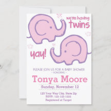 Twin Elephant Baby Shower Invitation (girls)