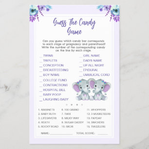 Twin Elephant Guess The Candy Baby Shower Game Flyer