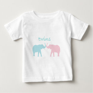Twin Elephant Pink And Blue Baby T-Shirt