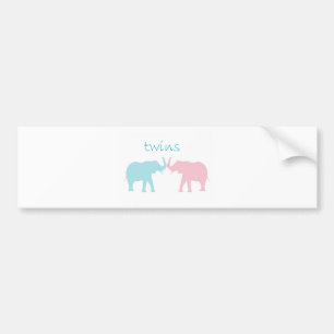 Twin Elephant Pink And Blue Bumper Sticker