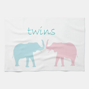 Twin Elephant Pink And Blue Tea Towel