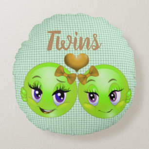 Twin Emoji Girls Round Cushion