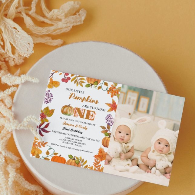 Twin Fall Pumpkin Girl First Birthday Invitation (Creator Uploaded)