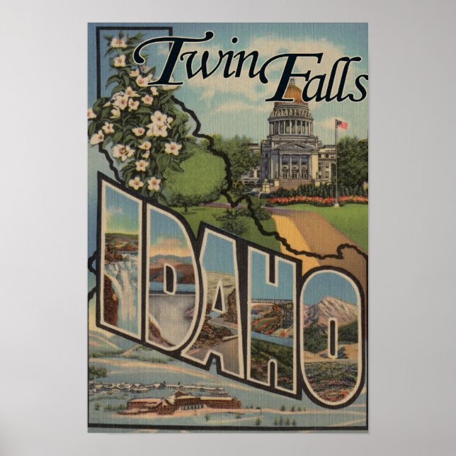 Twin Falls, Idaho - Large Letter Scenes Poster (Front)
