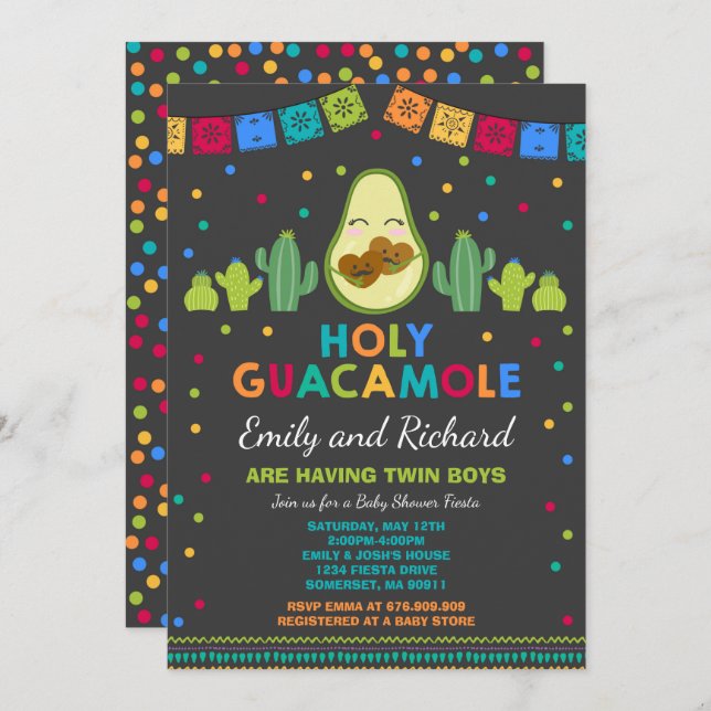 Twin Fiesta Baby Shower Invitation Holy Guacamole (Front/Back)
