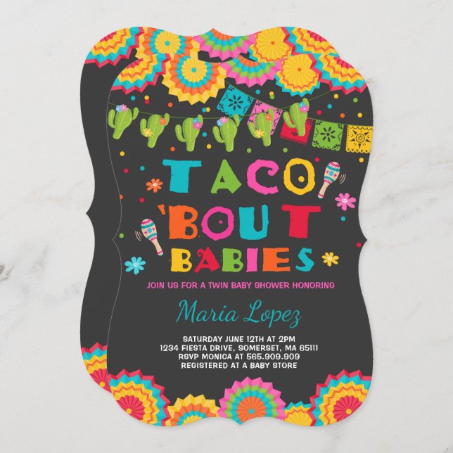 Twin Fiesta Baby Shower Invite Taco Bout Babies (Front/Back)