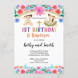Twin Fiesta Birthday and Baptism Invitation
