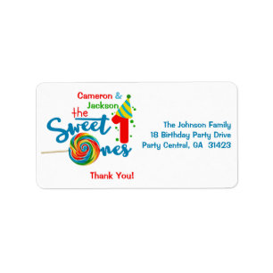 Twin First Birthday Thank You Return Address Label