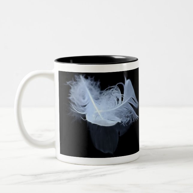Twin flame feathers and reflection Two-Tone coffee mug (Left)