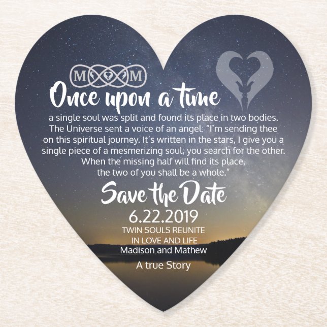 Twin Flame Save the Dates Paper Coaster (Front)