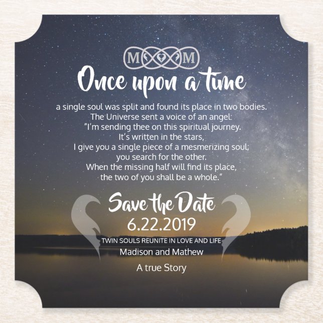Twin Flame Save the Dates Paper Coaster (Front)