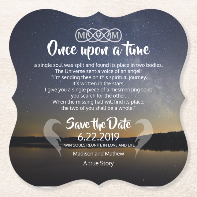 Twin Flame Save the Dates Paper Coaster (Front)