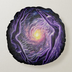 Twin flames in the universe of love round cushion