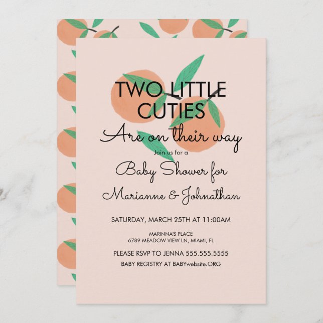 Twin  Fruit  Baby Shower Oranges Invitation (Front/Back)