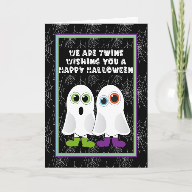 Twin Ghosts Sending Halloween Wishes Card (Front)