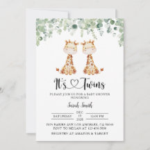 Twin Giraffe Baby Shower Invitation