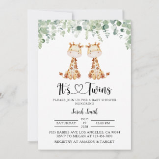 Twin Giraffe Baby Shower Invitation