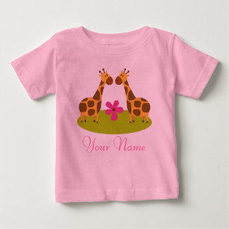 Twin Giraffe Personalised Girls Baby T-Shirt