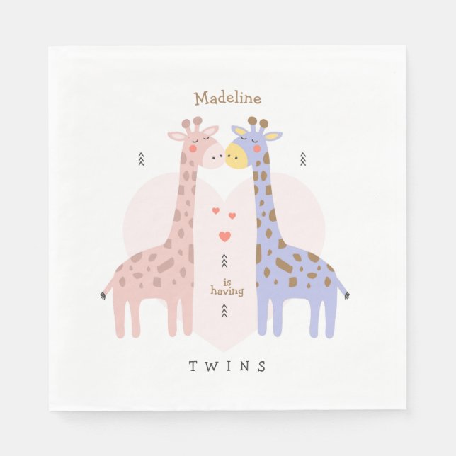Twin Giraffes Baby Shower Napkins (Front)