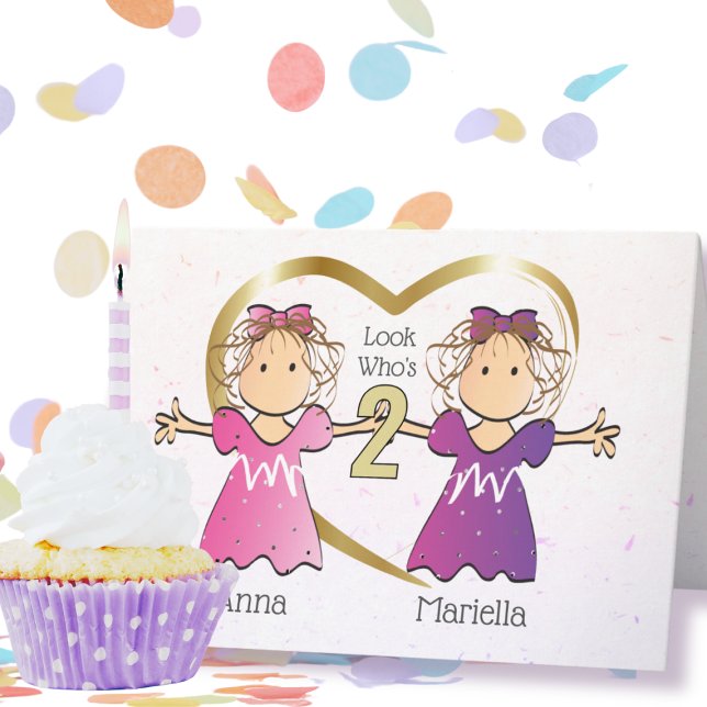 Twin Girl 2nd Adorable Birthday Card (Creator Uploaded)