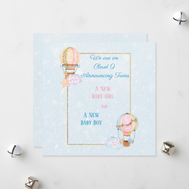 Twin Girl and Boy Birth Announcement (Front/Back In Situ)