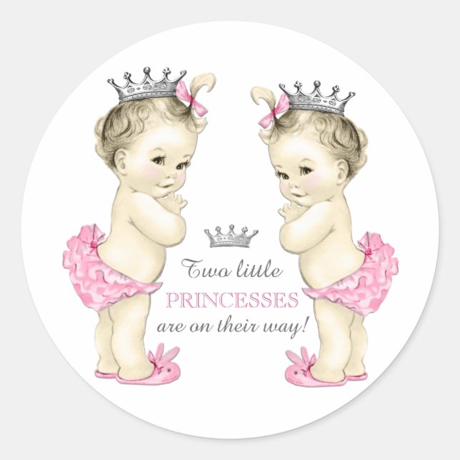 Twin Girl Baby Shower Classic Round Sticker (Front)