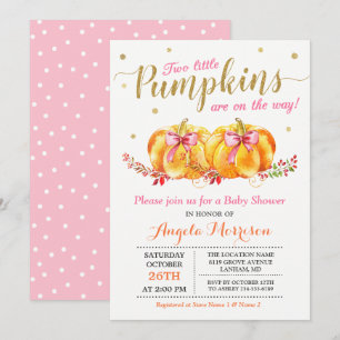 Twin Girl Baby Shower Cute Pink Little Pumpkin Invitation