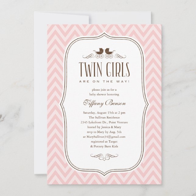 Twin Girl Baby Shower Invitations (Front)