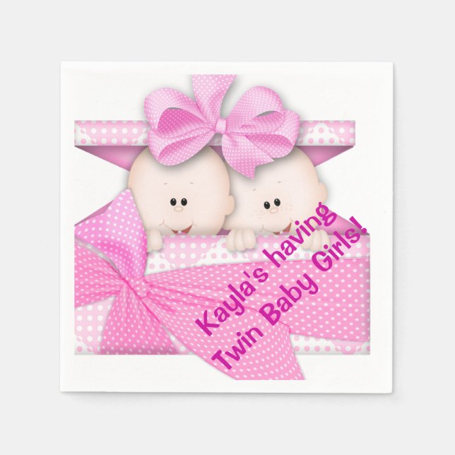 Twin Girl Baby Shower Paper Napkins (Front)