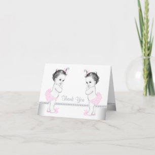 Twin Girl Baby Shower Thank You Card