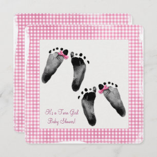 Twin Girl Baby Shower with footprints Invitation