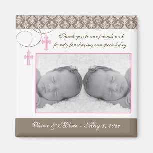 Twin Girl Baptism/Christening Favour - Photo Magne Magnet