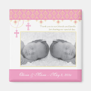 Twin Girl Baptism/Christening Favour - Photo Magne Magnet