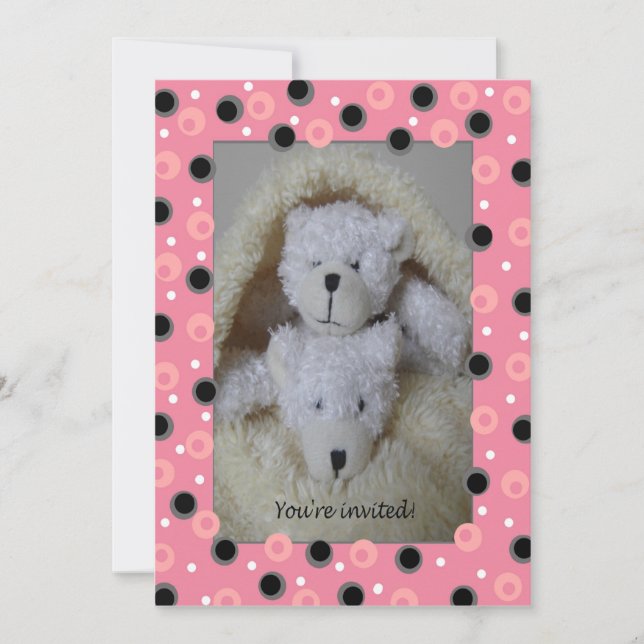 Twin girl bears baby shower invitation (Front)