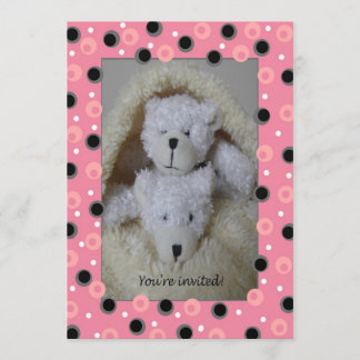 Twin girl bears baby shower invitation