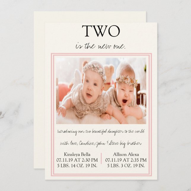 Twin Girl Birth Announcement (Front/Back)