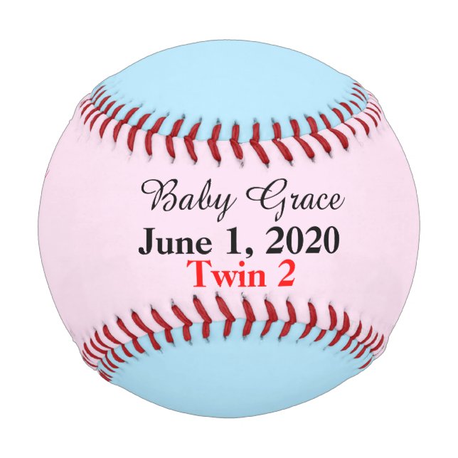 Twin Girl Boy Birth Stats Pink Blue Keepsake Baseball (Front)