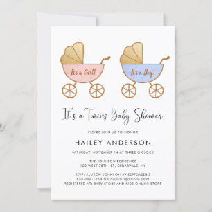 Twin Girl Boy Watercolor Baby Shower Invitation