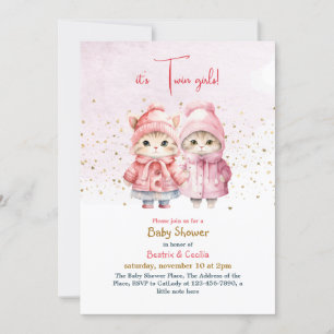 Twin Girl Cat Baby Shower Invitation