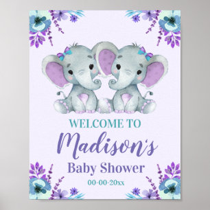 Twin Girl Elephant Welcome Sign Girl Shower Floral
