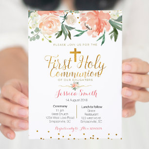 Twin Girl First Communion  Invitation