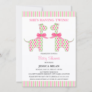 Twin Girl Giraffe Baby Shower Invitation