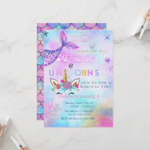Twin/Girl Mermaid & Unicorn Birthday Party  Invitation