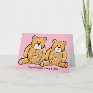 Twin girl teddy bear congratulations card