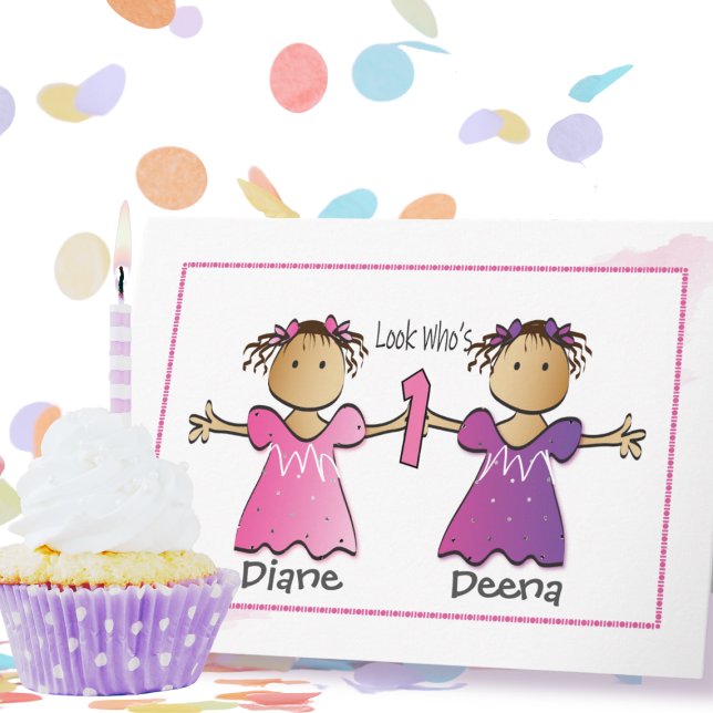 Twin Girls 1st Birthday Ethnic Sweet Personalised  Card (Creator Uploaded)
