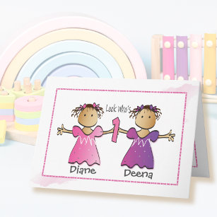 Twin Girls 1st Birthday Ethnic Sweet Personalised  Card