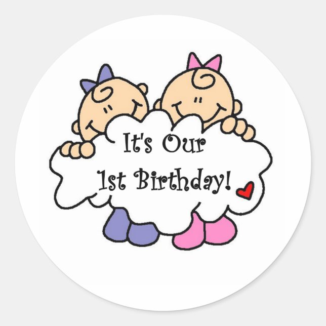 Twin Girls 1st  Birthday Tshirts and Gifts Classic Round Sticker (Front)