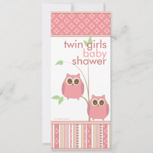 Twin Girls Baby Owl PInk Baby Shower Invitation