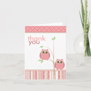 Twin Girls Baby Owl Thank You Card