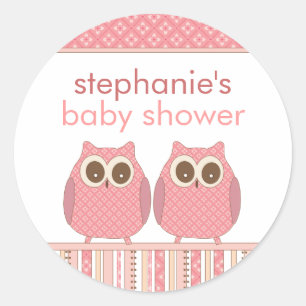Twin Girls Baby Owls Personalised Shower Stickers